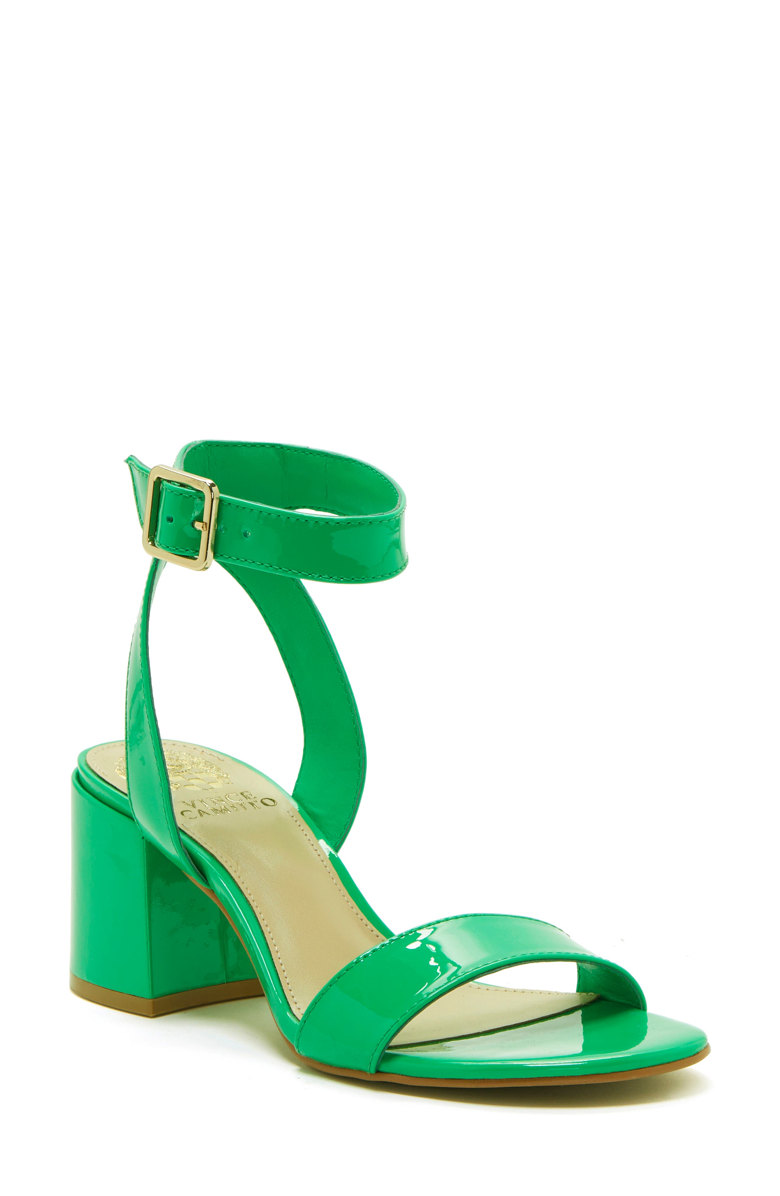 low heel green sandals