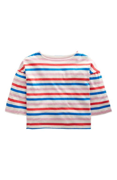 Mini Boden Kids' Stripe Boat Neck Cotton T-Shirt in Strawberry/Lilac Pink