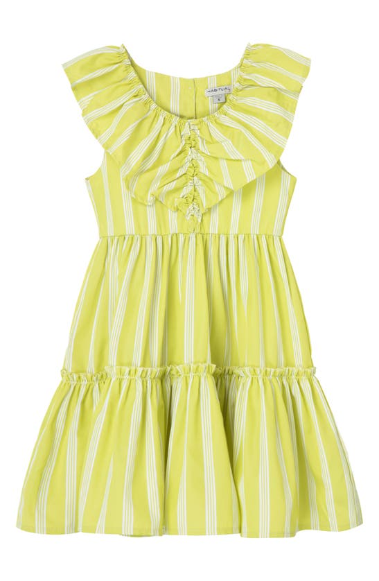 Habitual Kids' Stripe Ruffle Tiered Dress In Lime