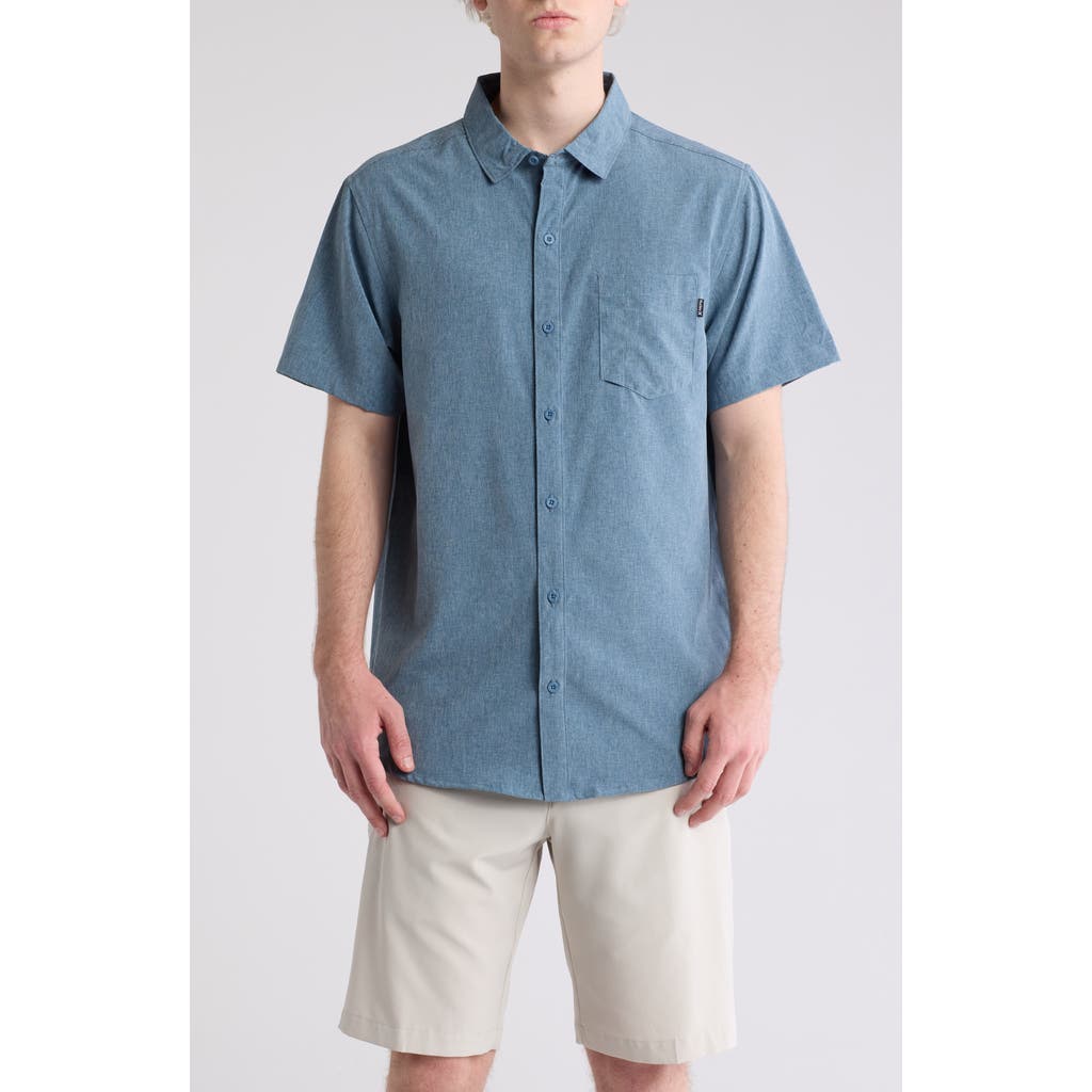 Hurley Slub Short Sleeve Woven Shirt In Blue/brown