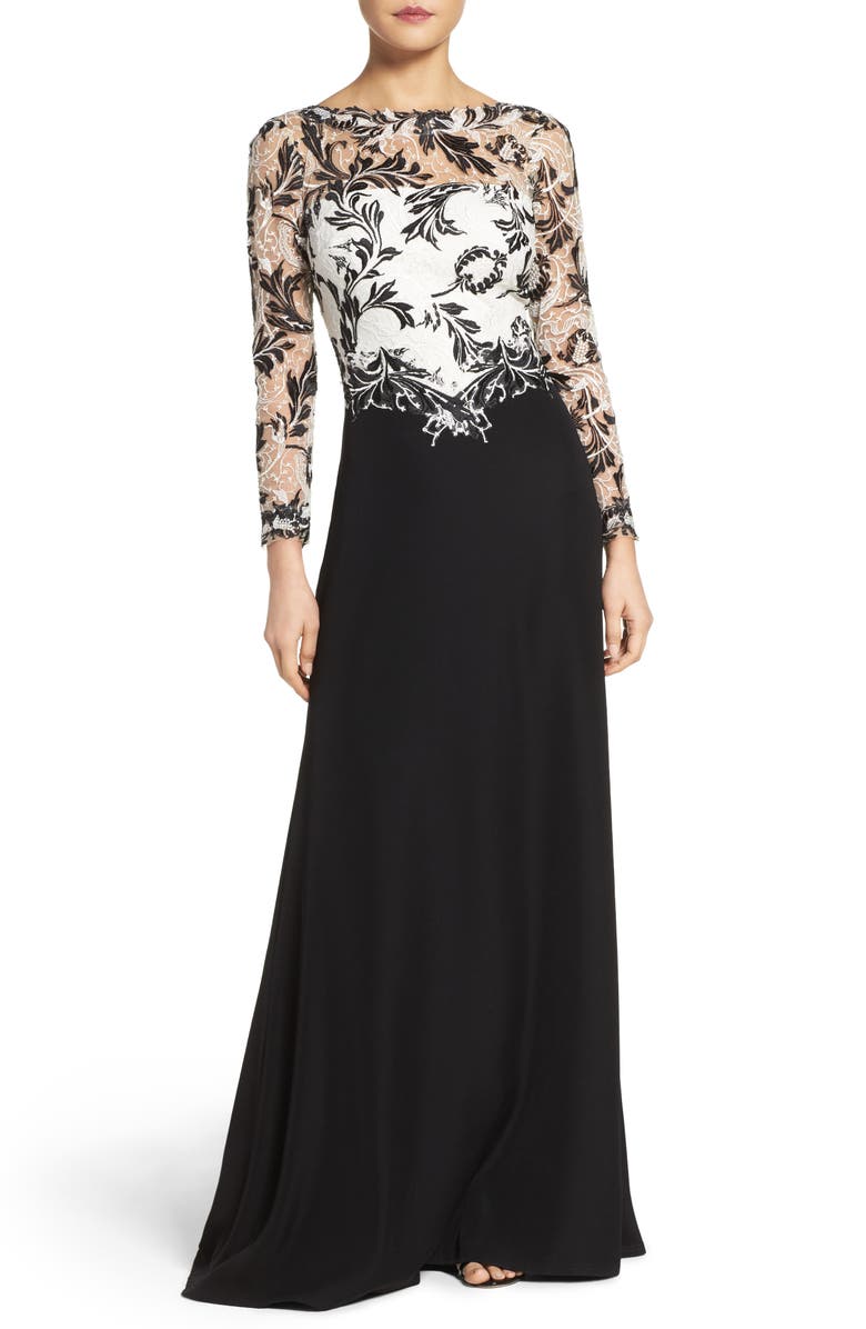 Tadashi Shoji Embroidered Lace & Crepe Gown | Nordstrom