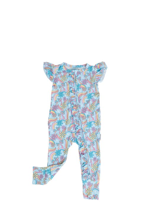 Charlie Lou Baby ® Groovy Fall After All Flutter Sleeve Zip Romper In Blue