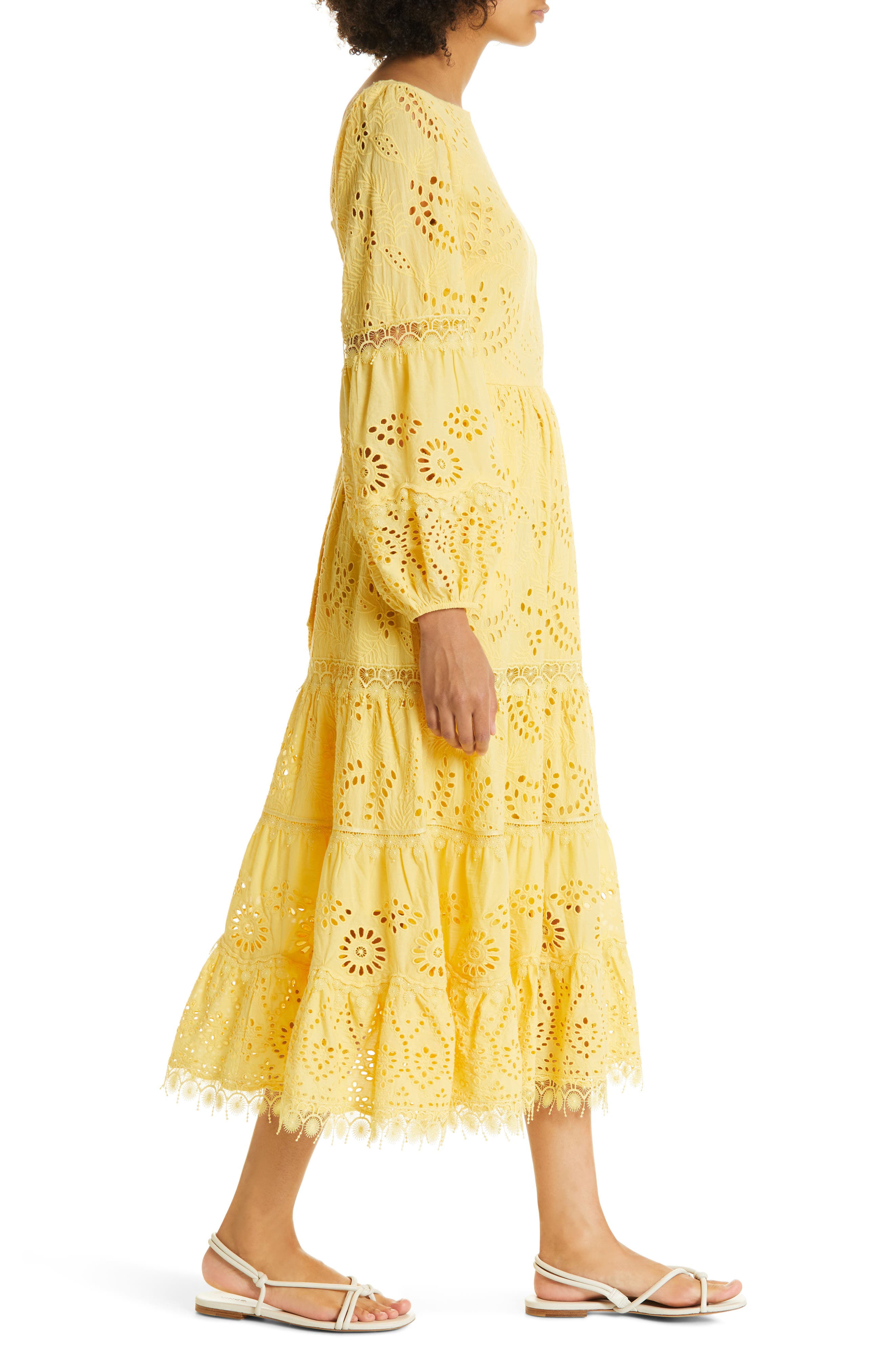 KOBI HALPERIN Zadie Long Sleeve Cotton Eyelet Dress in White | Smart Closet