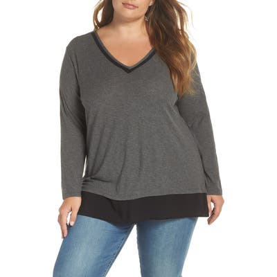 Plus Size Vince Camuto Woven Hem Layered Top, Grey
