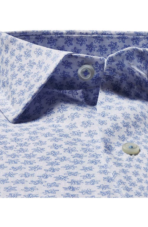David Donahue Starfish Print Short Sleeve Linen & Cotton Button-up Shirt In Multi
