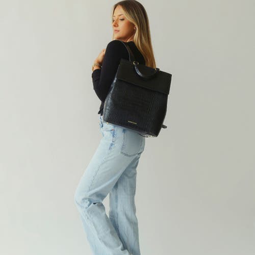 Modern Picnic Women's The Croc-embossed Vegan Leather Backpack In Black Croc