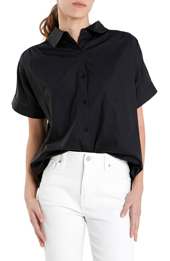 Shop English Factory Mixed Media Button Front Top In Black
