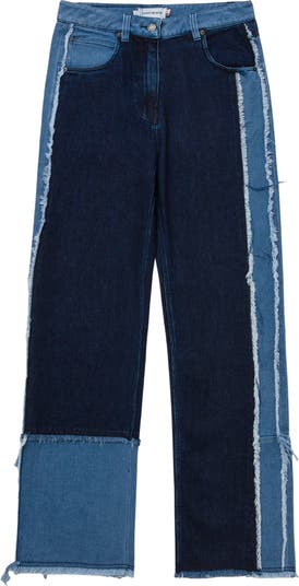 NWT hotsell AMO Harlow Patchwork Jeans 26 Straight Blue $350 Relaxed Indigo Patch