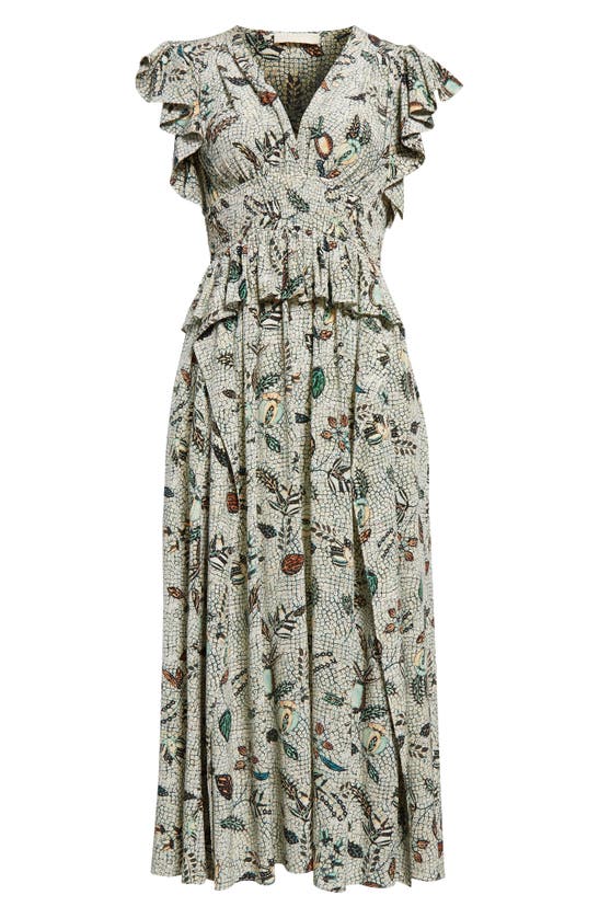 Shop Ulla Johnson Brielle Flutter Sleeve Silk Midi Dress In Botanical Mist