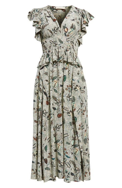 ULLA JOHNSON ULLA JOHNSON BRIELLE FLUTTER SLEEVE SILK MIDI DRESS