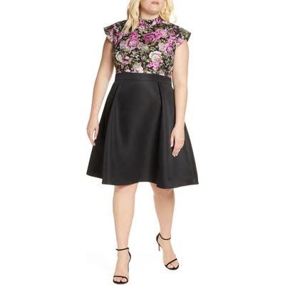 Plus Size Chi Chi London Sabreen Jacquard Fit & Flare Cocktail Dress, Black