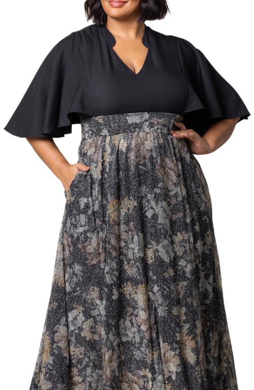 Kiyonna Avisa Flutter Sleeve Maxi Dress In Gilded Florals