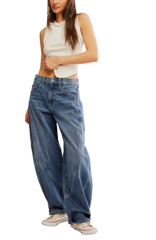 Shop Free People Sugar & Spice Barrel Leg Jeans In Beatrix Indigo