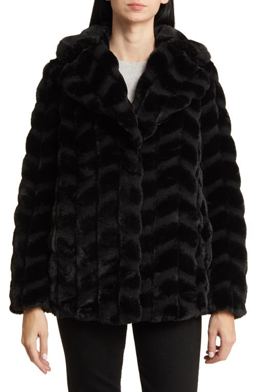 Grooved Herringbone Faux Fur Jacket in Black