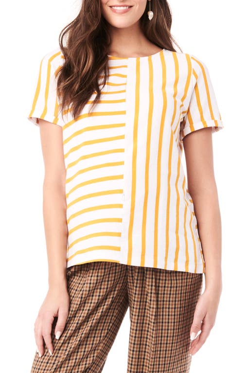 Loyal Hana Ginger Stripe Maternity/Nursing Shirt in White And Yellow Stripes