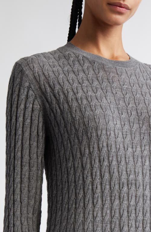 Shop Totême Toteme Long Sleeve Cable Knit Wool Merino Wool Sweater Dress In Grey Melange