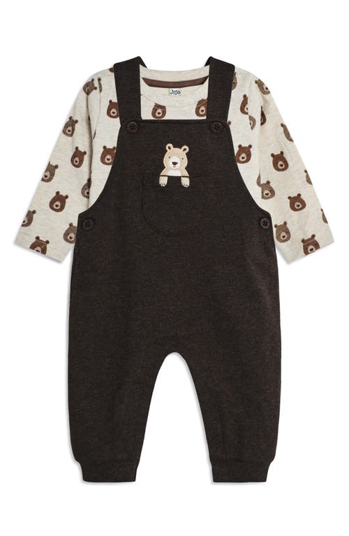 JOJO MAMAN BÉBÉ JOJO MAMAN BEBE LONG SLEEVE BEAR PRINT T-SHIRT & APPLIQUÉ OVERALLS SET 