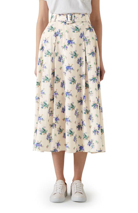 Elodie Floral Belted Organic Cotton Midi Skirt