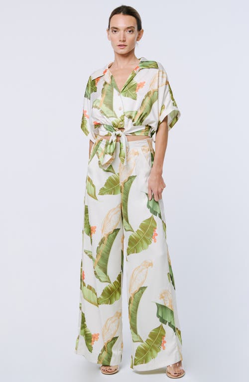 Shop Ciebon Anjella Leaf Print Wide Leg Pants In Cream Multi