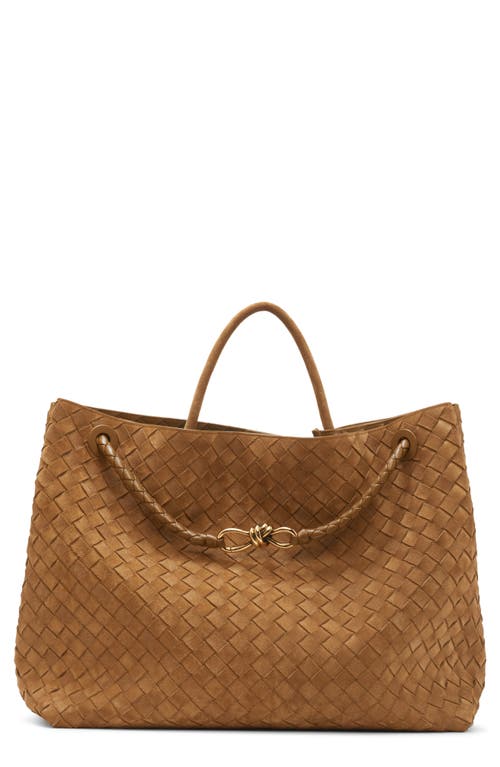 Bottega Veneta Large Andiamo Intrecciato Suede Tote In Acorn/brass