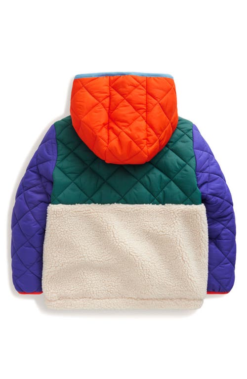 Shop Mini Boden Kids' Mix Quilt & Fleece Hooded Jacket In Blue Multi