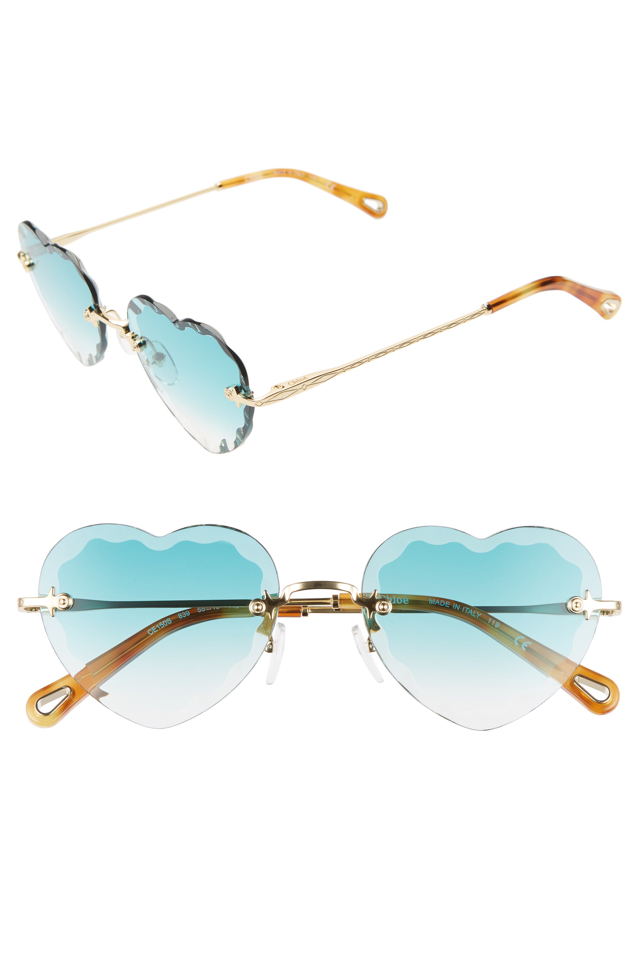 Chloé Rosie 55mm Scalloped Heart Sunglasses In Gold/grad Turquoise