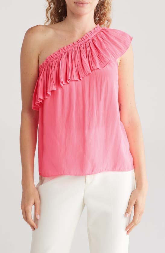 Shop Ramy Brook One-shoulder Pleat Ruffle Top In Wild Pink