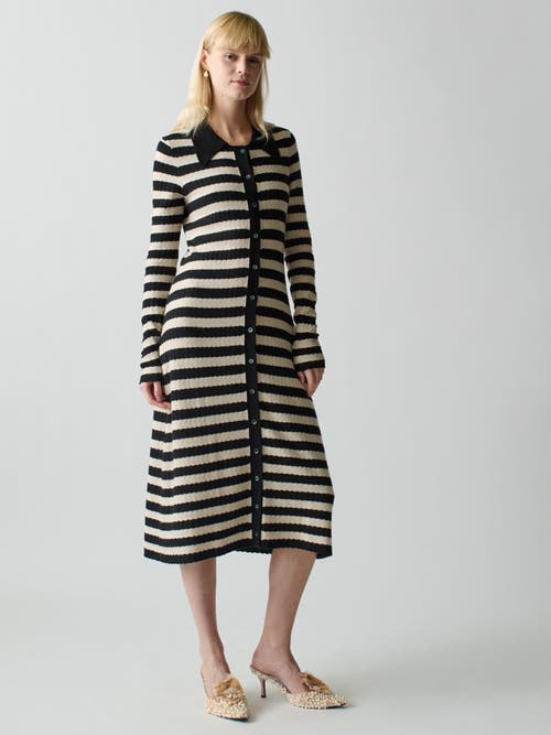 Lingua Franca Morrissey Textured Stripe Button-Thru Dress in Jet 