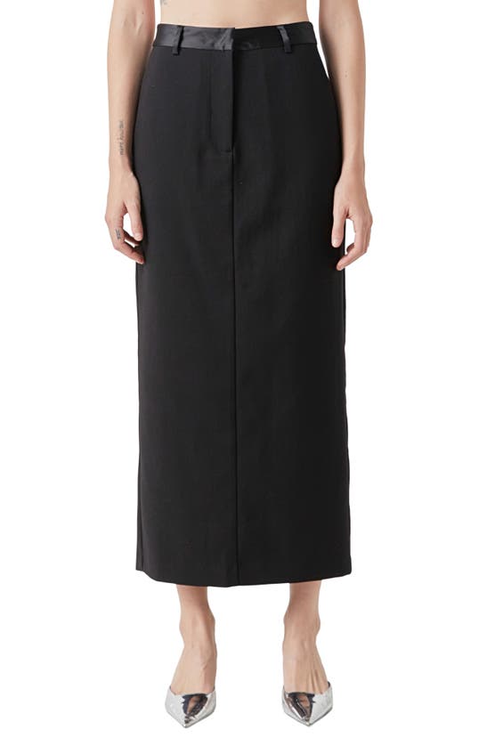 Shop Grey Lab High Waist Satin Trim Maxi Skirt In Black