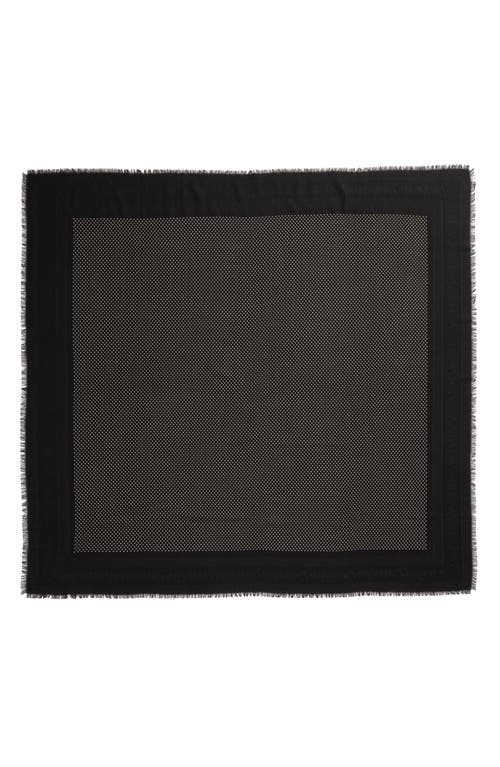 Saint Laurent Dots Logo Border Wool & Silk Square Scarf In Black