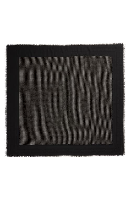 Saint Laurent Dots Logo Border Wool & Silk Square Scarf In Black/ivory