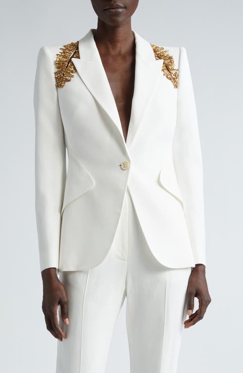 Alexander McQueen Embellished Shoulder Cutout Blazer in Light Ivory at Nordstrom, Size 10 Us