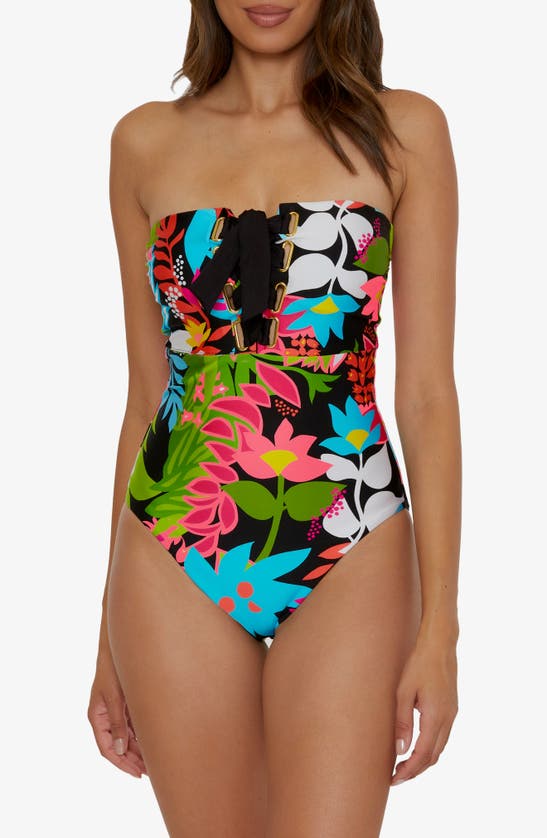 Shop Trina Turk Tiki Bandeau One-piece Swimsuit In Tropical Multi