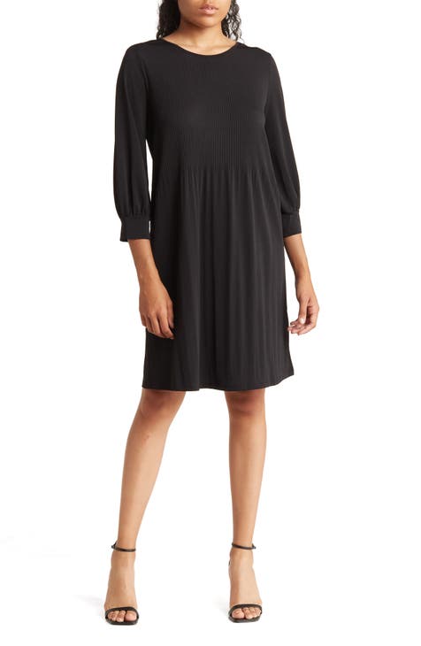 Pleated Three-Quarter Banded Cuff Sleeve Dress