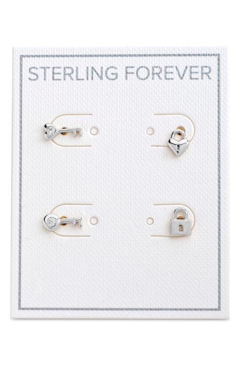 Lock & Key Mismatched Stud Earrings - Set of 2