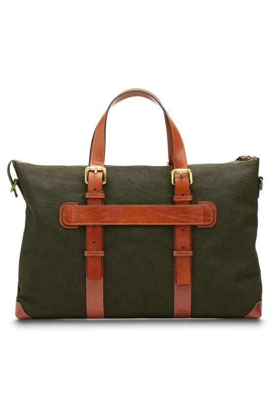 Shop Bosca Arno Slim Recycled Nylon & Leather Tote In Olive Drab