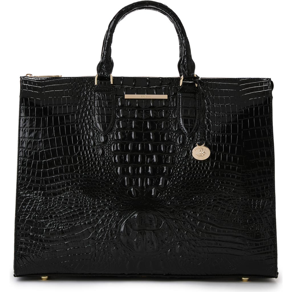 Brahmin Business Croc Embossed Leather Tote in Black