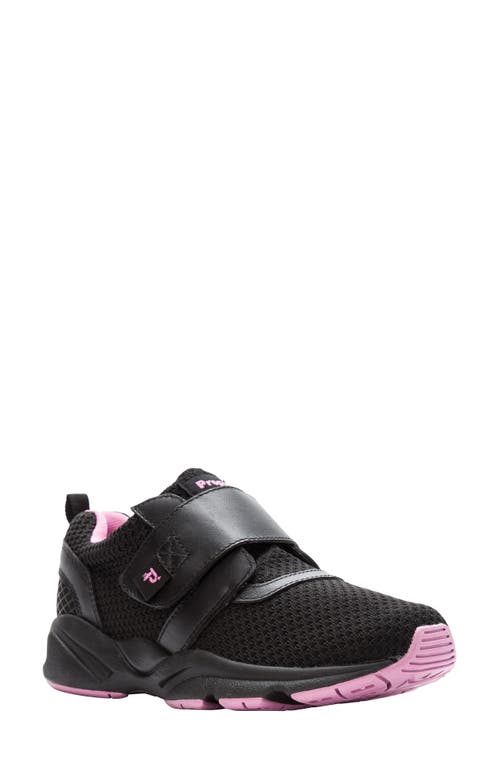 Propét Stability X Strap Sneaker in Black/Berry Fabric