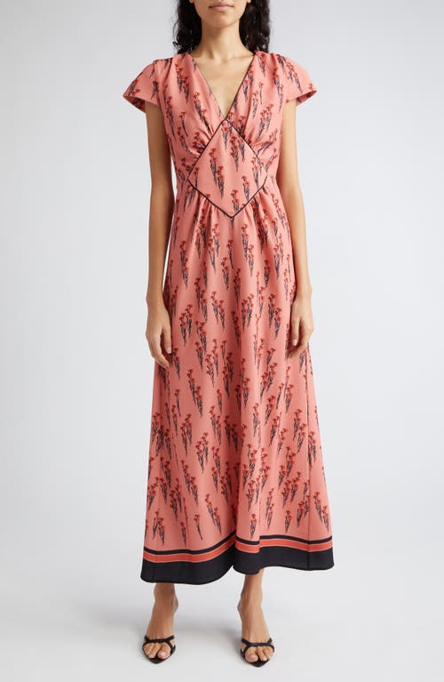 Floral Print Cap Sleeve Stretch Crepe Dress in Flying Carnations