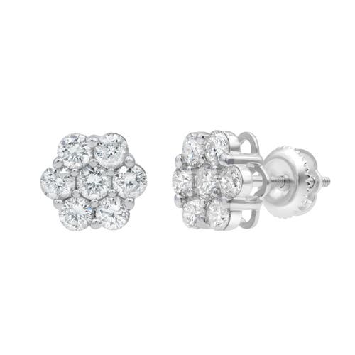 Luvmyjewelry Blossom 14k White Gold Flower Cluster Diamond Unisex Earrings In 14k White Gold