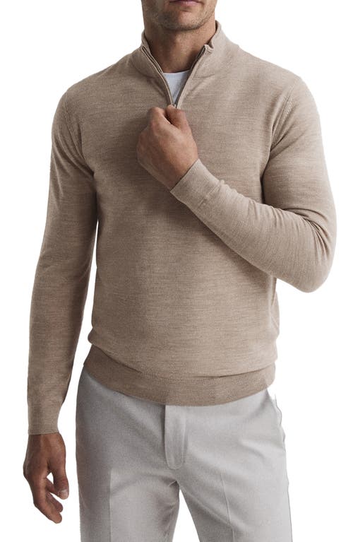 Shop Reiss Blackhall Quarter Zip Wool Sweater In Wheat Melange