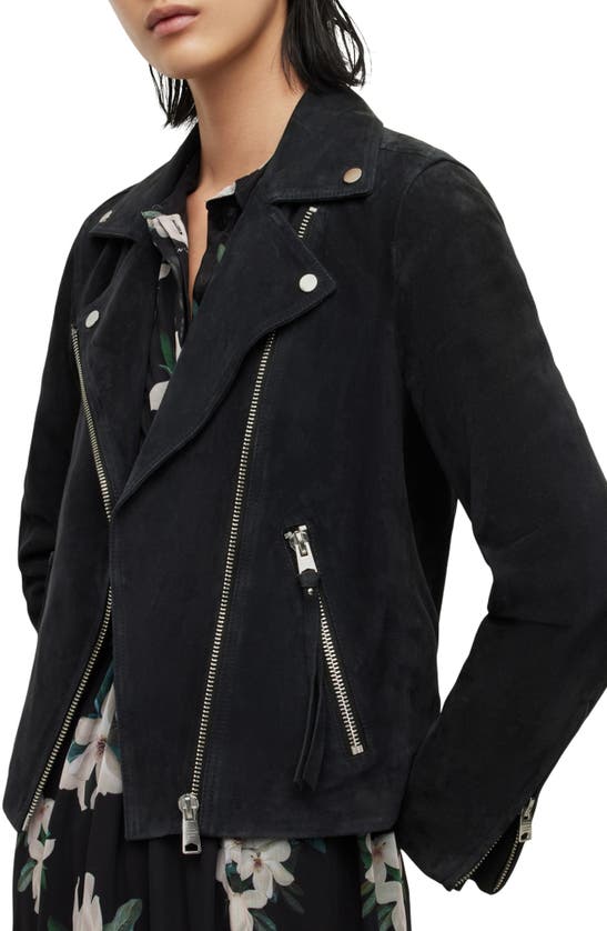 Allsaints Dalby Suede Biker Jacket In Squid Ink Blue