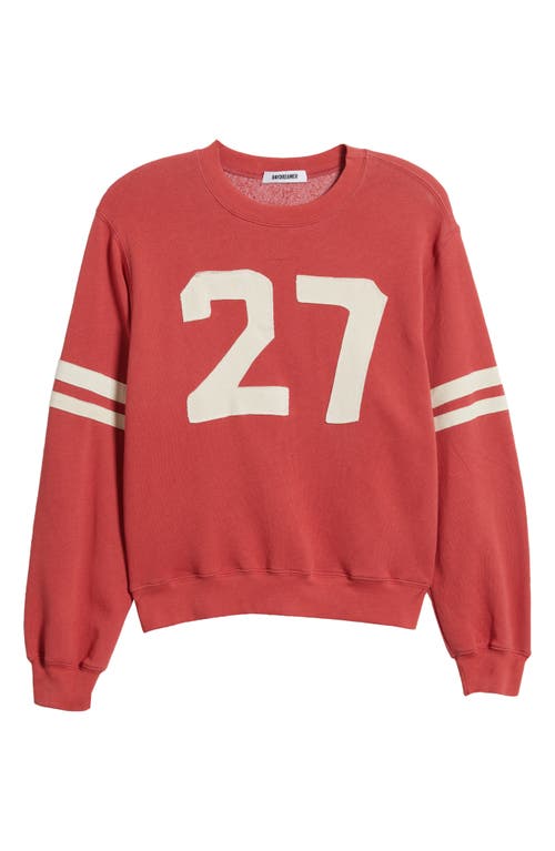 Shop Daydreamer Cotton Blend Varsity Sweatshirt In Washed Scarlet