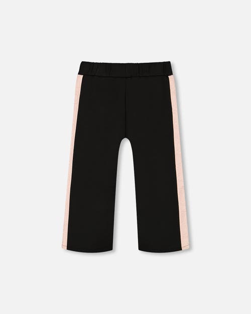Deux Par Deux Girls' Cropped Wide Leg Pant With Contrast Band - Little Kid In Anthracite