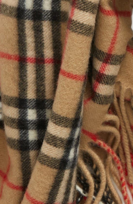Shop Burberry Check Fringed Cashmere Scarf In Archive Beige