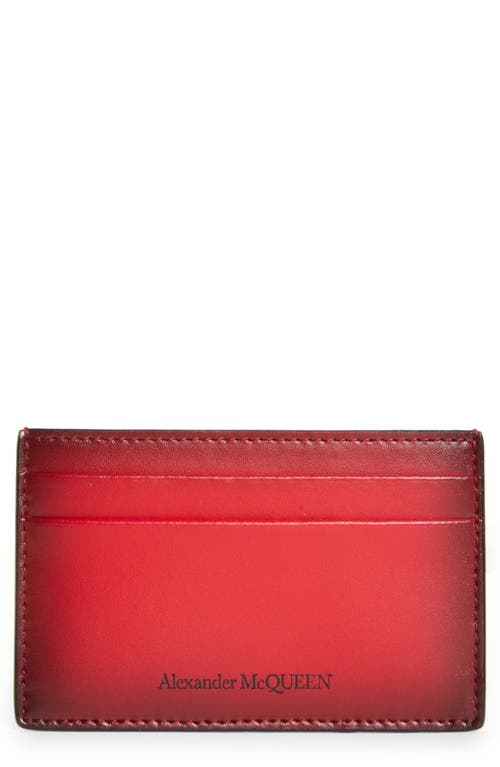 Alexander McQueen Logo Burnished Leather Card Holder in Welsh Red