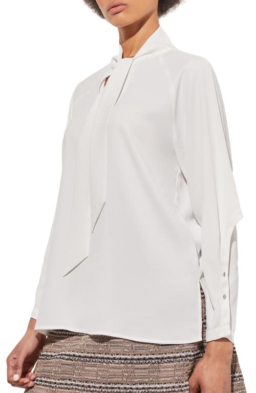 Shop Ming Wang Tie Neck Long Sleeve Shirt In White