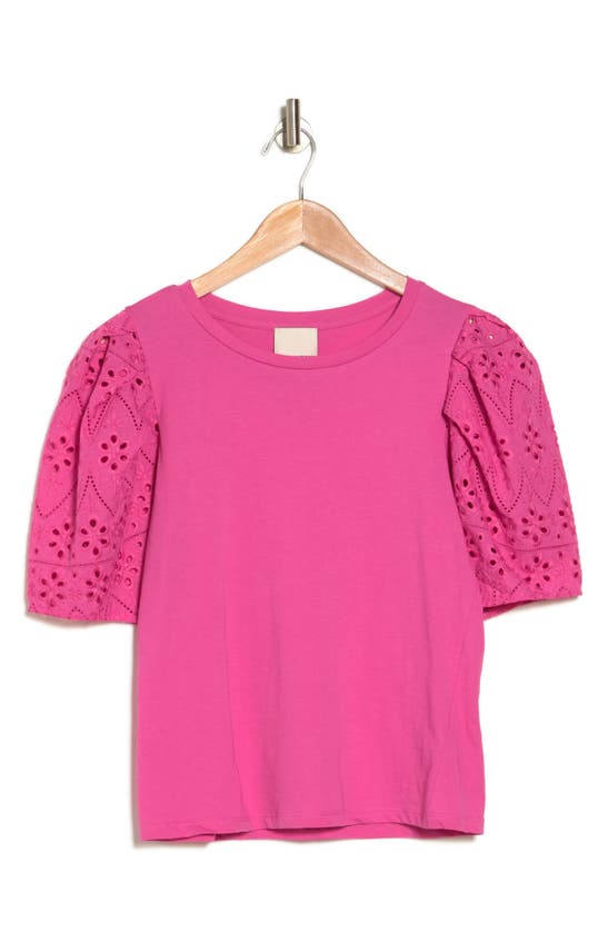 Industry Republic Clothing Eyelet Sleeve Cotton Top In Hype Pink