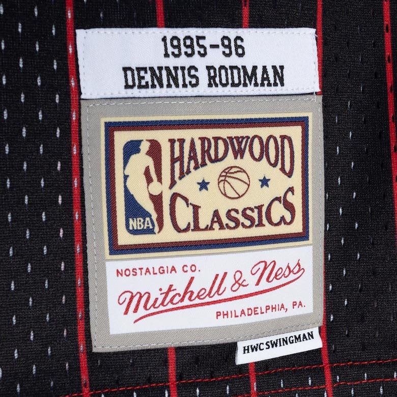 Men's Mitchell & Ness Dennis Rodman Red/Black Chicago Bulls Big Tall Hardwood Classics 1995/96 Split Swingman Jersey