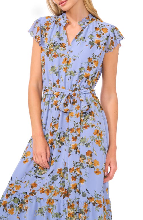 Shop Cece Floral Scallop Trim Chiffon Midi Dress In Blue Blossom